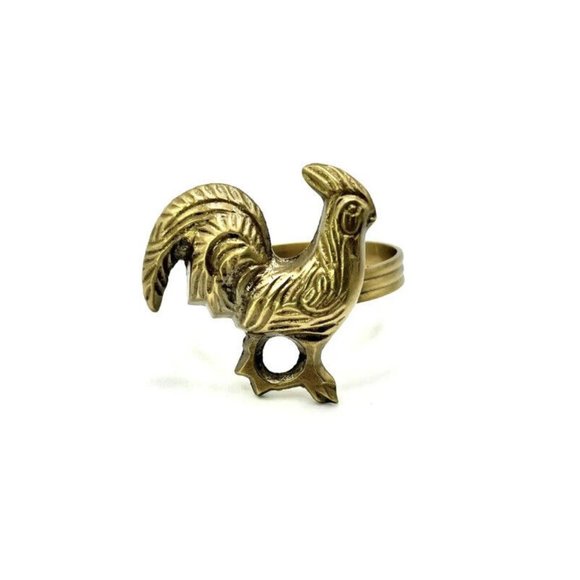 Set of 8 Brass Metal Rooster Chicken Napkins Rings / 1 3/4"1 5/8" Farm House - Picture 8 of 9